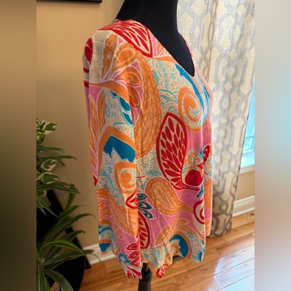 Talbots Sweater Women’s Size L Multicolor Floral Tropical Preppy 100% Cotton - Picture 2 of 9